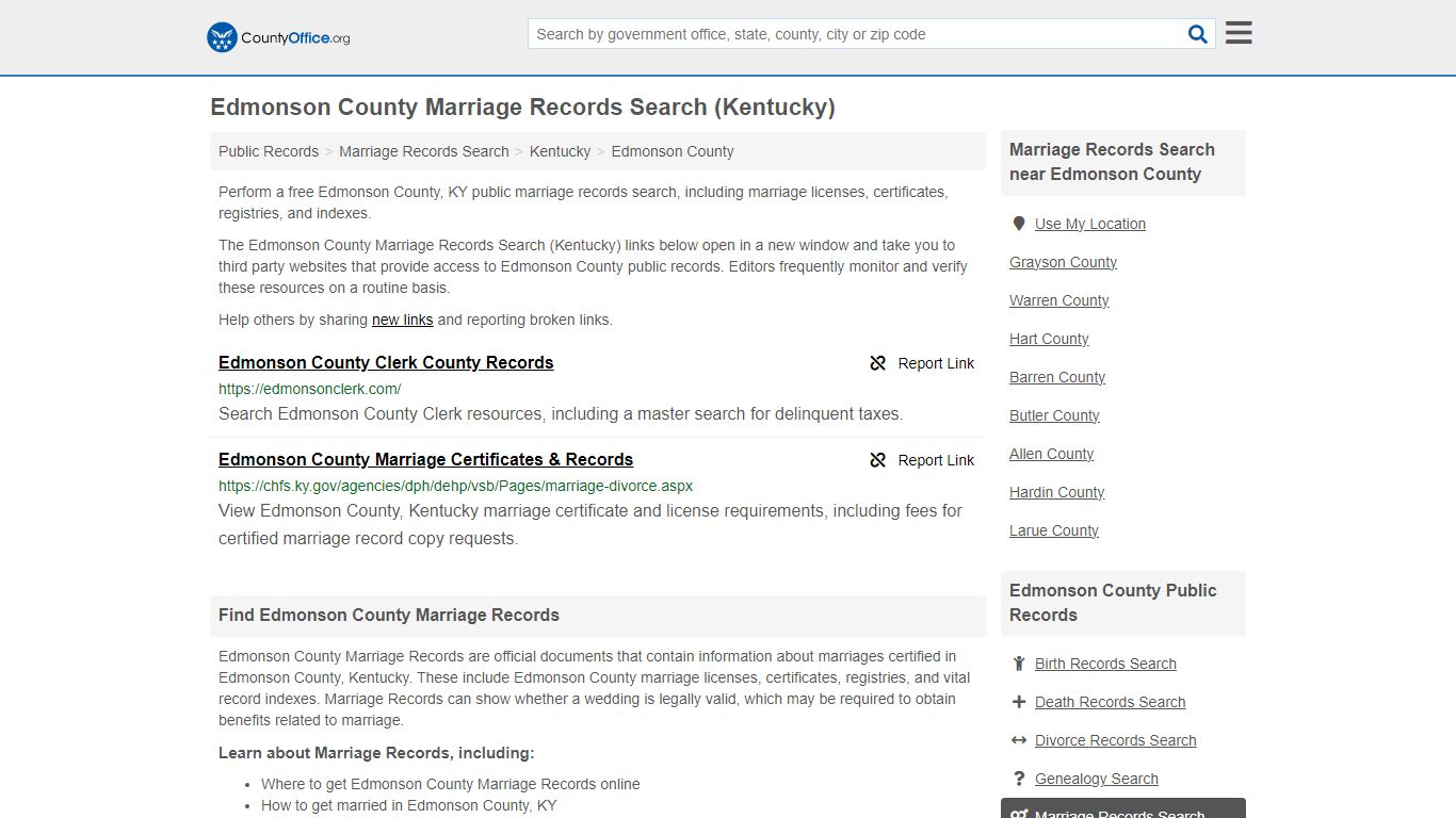 Edmonson County Marriage Records Search (Kentucky) - County Office